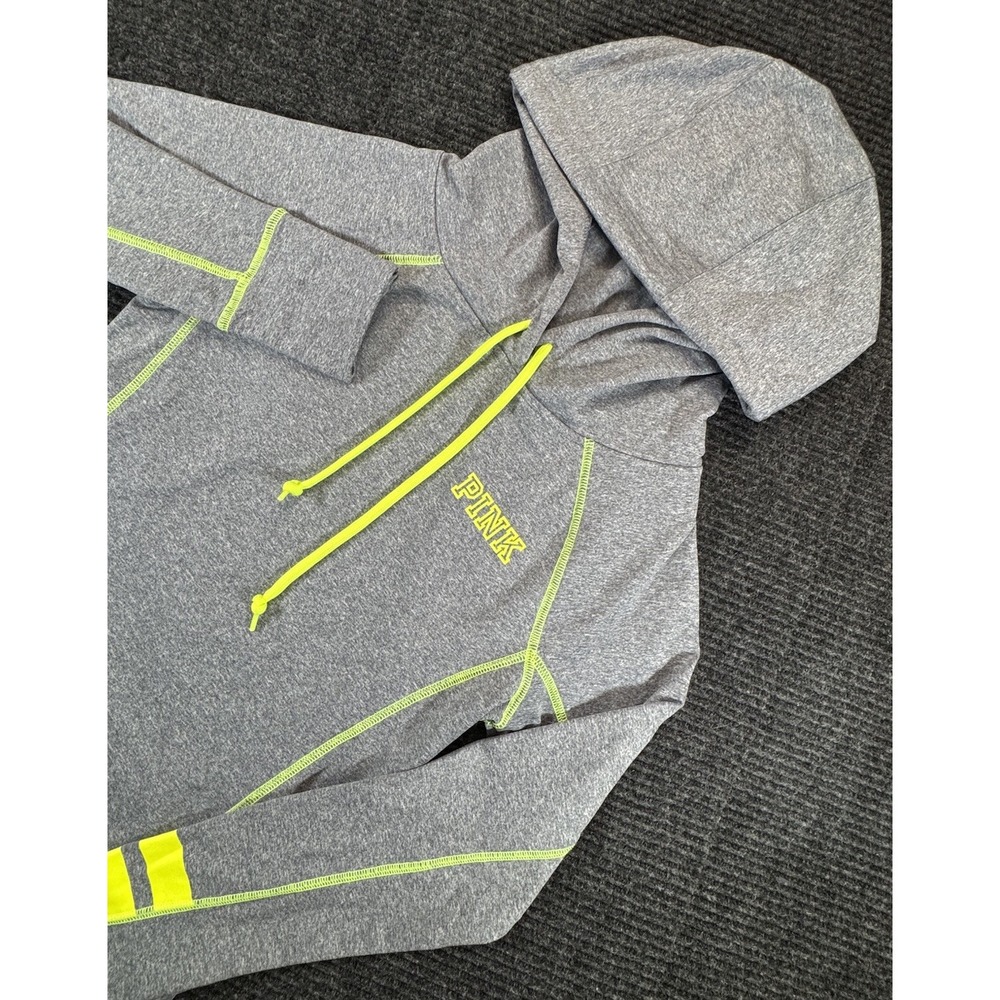 PINK Victoria's Secret Hoodie XS Gray Neon Green Yellow Pullover Sport Workout